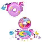 Polly Pocket Dolls and Playset, 12 Accessories, Unicorn Floatie Compact with Water Play and 2 Color-Change Pieces, HKV34