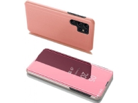 Hurtel Clear View Case flip fodral Samsung Galaxy S22 Ultra rosa