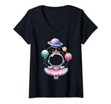 Womens Astronaut Outer Ballet Lover Dance Planet Balloon Space V-Neck T-Shirt