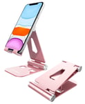 Cell Phone Stand, Lucrave Updated Adjustable Desktop Phone Holder Cradle,Fully Foldable, Compatible with All Phones Android and iPhone 12 11 Max Xs Xr 8 7 Plus, iPad Mini, Tablets(7-10")-Rose Gold