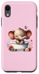 Coque pour iPhone XR Rose mignon bébé éléphant avec fleurs joyeux amoureux des animaux