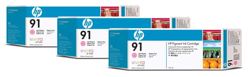 HP 91 3-pack 775-ml Light Magenta DesignJet Pigment Ink Cartridges blekkpatron 1 stykker Original Lys fiolblå