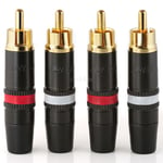 4x Neutrik REAN Phono RCA Plugs Gold Plated Audio Connectors Red+White NYS373-RW