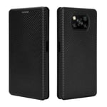 HAOTIAN Case for Xiaomi Poco X3 NFC/Poco X3 Pro Flip Wallet Cover with [Card Slots], Anti-Scratch Carbon Fiber PC + Shockproof TPU Inner Protective + Ring Stand Holder. Black