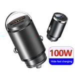 100W Bil USB-laddare Super Charge USB-A USB-C Svart