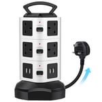 Surge Protected Extension Lead with USB Slots, bedee Plug Extension with 10 Outlets and 4 USB Slots, Power Strip Tower with Retractable 6.5FT Extension Cord