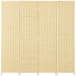 Skärm 4-delad 180 x 180 cm rumsavdelare av bambu, vikbar insynsskydd, rumsavdelare för vardagsrum, naturlig Aosom