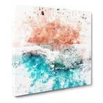 Bondi Beach in Australia Watercolour Modern Canvas Wall Art Print Ready to Hang, Framed Picture for Living Room Bedroom Home Office Décor, 20x20 Inch (50x50 cm)