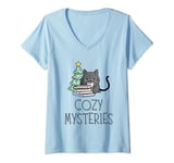 Womens Cozy Mysteries | Christmas Cozy Murder Mystery Cat Detective V-Neck T-Shirt