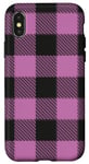 Coque pour iPhone X/XS Motif à carreaux rose et noir