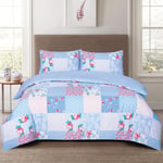 Super King Size Duvet Cover Sets - 100% Rich Cotton Thread Plain Dyed Printed Flower Pattern Coverless Quilt Covers Super King Size + 2 Pillowcases - Grey Blue