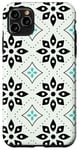 Coque pour iPhone 11 Pro Max Green Mint Black Dotted Flower Moroccan Mosaic Tile Patterns