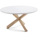 Table de salle à manger Lotus blanc ronde ø 135 cm en mélamine avec pieds en bois massif de chêne - Kave Home