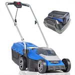Hyundai 13"/33cm 40V Lithium-Ion Cordless Battery Powered Roller Lawn Mower With Battery and Charger, 3 Adjustable Cutting Heights, 30l Grass Collector, Foldable Handles, 3 Year Warranty