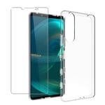 SDTEK Case Compatible with Sony Xperia 5 III, Full Body Front and Back 360 Protection Clear Gel Cover with Tempered Glass Screen Protector