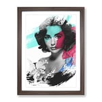 Elizabeth Taylor No.1 V2 Modern Framed Wall Art Print, Ready to Hang Picture for Living Room Bedroom Home Office Décor, Walnut A2 (64 x 46 cm)