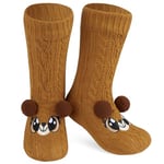 Chaussettes Chaussettes Antidérapantes Femme Hiver, Chaussons Chaussettes Femme Animaux Fantaisie, Cadeau Cocooning Femme Taille Unique 37-41 (Brun Ours)