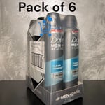 6 x 250ml Dove Men+Care 48H Anti-Perspirant Deodorant Clean Comfort Pack of 6