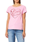 Love Moschino Women's Boxy fit Short Sleeved t-Shirt,Trimmed with Pearls on Along The Neckline, Pink, 18