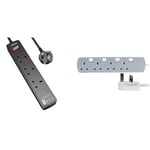 Extension Lead with 4 USB Slots (3.4A, 1 Type C and 3 USB-A Ports),POWSAF Power Strip & PRO ELEC PELB1767 4 Gang Individually Switched Extension Lead Grey, 5m