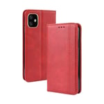 Scratch Resistant Genuine Leather Case Magnetic Buckle Retro Crazy Horse Texture Horizontal Flip Leather Case, With Holder and Card Slots for IPhone 11 6.1 Inch (Color : Red)