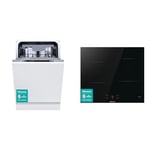 Hisense HV523E15UK 10 Places Slimline Fully Integrated Dishwasher White with 30 Minutes Quick Wash & HI6401BSC Built-in 60cm Induction Hob Ceramic Glass Panel, Child Lock, Touch control