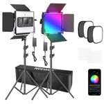 Neewer 2 Packs 480 RGB Led Light with APP Control, Photography Video Lighting Kit with Stands and Softbox, 480 SMD LEDs CRI95/3200K-5600K/Brightness 0-100%/0-360 Adjustable Colors/9 Applicable Scenes