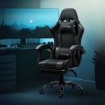 ML-Design chaise de massage gaming, noir-gris, cuir PU, chaise de bureau ergonomique, chaise pivotante réglable, chaise racing gamer