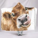 Wandlovers Watercolour Small Cow Cattle Painting Print Super Soft Hooded Cosy Fleece TV Computer White 130 x 150 cm