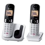 Panasonic KX-TGC252SPS Téléphone sans Fil Numérique pour Personnes âgées avec Verrouillage D'appel Non Souhait, Écran Facile à Lire, Haut-Parleur Mains Libres, Réveil, Deux Téléphones, Argent.