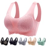 Hers Wings - Wireless Push Up Comfort Shock-Proof Latex Pad Lace Bra, Women's Seamless Bra Breathable, Cooling & Moisture-Wicking (XXXL,Pink)
