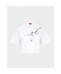 Hugo Boss Womenss Signature Logo Cropped T-Shirt in White Cotton - Size Large