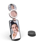 iWotto Anneau Lumineux LED pour Téléphone avec Support et Miroir - 3 Modes et 7 Intensités de Lumière - Anneau Lumineux pour Selfie, Recharge USB - 24 LEDs Universel pour Smartphone, Tablette - Rose