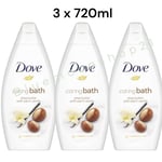 3 x Dove Caring Bath Body Wash MoisturisingCream Shea Butter With Warm Vanilla