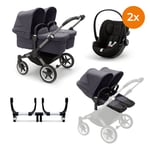 bugaboo Tvillingvagn Donkey 5 Twin Complete Graphite Stormy Blue inklusive cybex GOLD Cloud G i-Size Magic Black