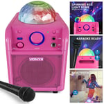 Vonyx Bluetooth Karaoke Machine Portable Party Speaker Set Lights & Mic Pink