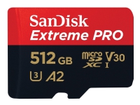 SanDisk Extreme Pro - Flash-minneskort (microSDXC till SD-adapter inkluderad) - 512 GB - A2 / Video Class V30 / UHS-I U3 / Class10 - mikroSDXC UHS-I