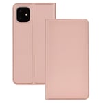 Scratch Resistant Genuine Leather Case Ultra-thin Voltage Plain Magnetic Suction Card TPU+PU Mobile Phone Jacket With Chuck And Bracket, for IPhone 11 Pro Max (Color : Rose Gold)