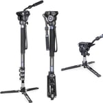Carbon Fiber Video Monopod Kit-VM70CK Professional Hydraulic Fluid Head Monopod Removeable Multifunctional Travel Tripod Stand for Gopro DSLR Camera Telescopic Camcorders, Max Load 22 pounds/10 kg