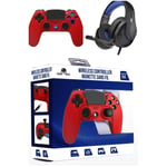 Pack Manette PS4 Manette Bluetooth ROUGE 3.5 JACK + Casque Gamer PRO-1661 PS4-PS5 PLAYSTATION SWITCH XBOX ONE X/S PC