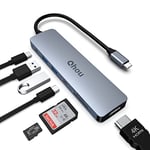 Hub USB C 7 en 1, Adaptateur Qhou USB C avec HDMI 4K, 3 USB 3.0, Lecteur de Carte SD/TF Compatible avec Les Ordinateurs Portables MacBook Pro et Air USB C, Prend en Charge Une Charge Rapide de 100W