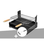 Barbecue charbon - Grilloir à poser Somagic + Brosse En T 48,5x57,5x28,5cm Noir