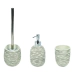 Croydex 3 Piece Stripes Free Standing Bathroom Accessories Set - Tumbler, Toilet Brush & Soap Dispenser White & Grey Stripes with Chrome Plated finish