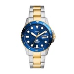 FOSSIL Blue Watch for Men, Quartz Movement with Stainless Steel or Leather Strap,Blue and Gold Tone,42 mm