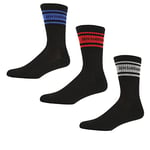 Ben Sherman Mens Thick Crew Sport Socks in Black/Red/GreyMarl/Blue with Jacquard Colour Authentic Branding - Multipack of 3