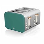 Swan ST14620GREN Nordic 4-Slice Toaster with Defost/Reheat/Cancle Functions, Cord Storage, 1500W, Green