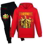 Barn F-ortnite Tryck Casual Hoodie Byxor Kostymer Pojkar Flickor Hoody Byxor Träningsoverall Set Röd 150cm