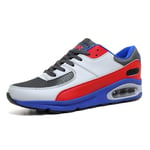 Airtech Mens Legacy Air Bubble Max 90 Running Trainers Fitness Sports Gym Shoes Size 7 8 9 10 11 12 (8 UK, Grey/Red/Blue)