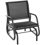 Outsunny Outdoor Gliding Swing Chair Garden Seat w/Mesh Seat Curved Back Steel Frame Armrests Comfortable Lounge Furniture Dark Grey Black