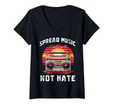 Womens Boombox Spread Music not hate grungy for men women kids V-Neck T-Shirt